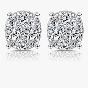 Moissanite Cluster Stud Earrings 18K White Gold Plated 925 Silver Elegant .5 CRT